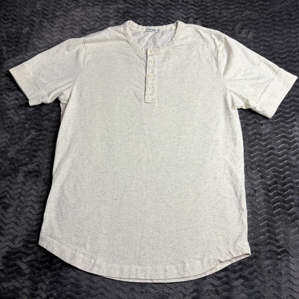 Buck Mason Mens M Heather Oat Pima Cotton Short Sleeve Curved Hem Henley Tee